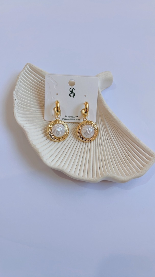 گوشواره دایره ای مرواریدی طلایی